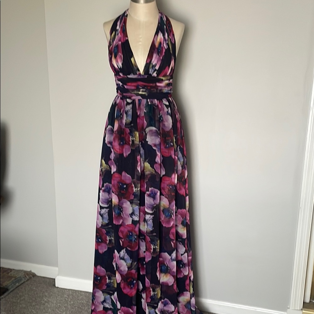 Aidan Aidan Mattox floral halter maxi dress size 2